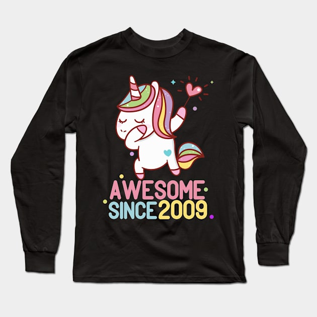 Dabbing Unicorn Shirt Awesome Since 2009 11th Birthday Awesome Since 2009 Long Sleeve T-Shirt by BeHappy12